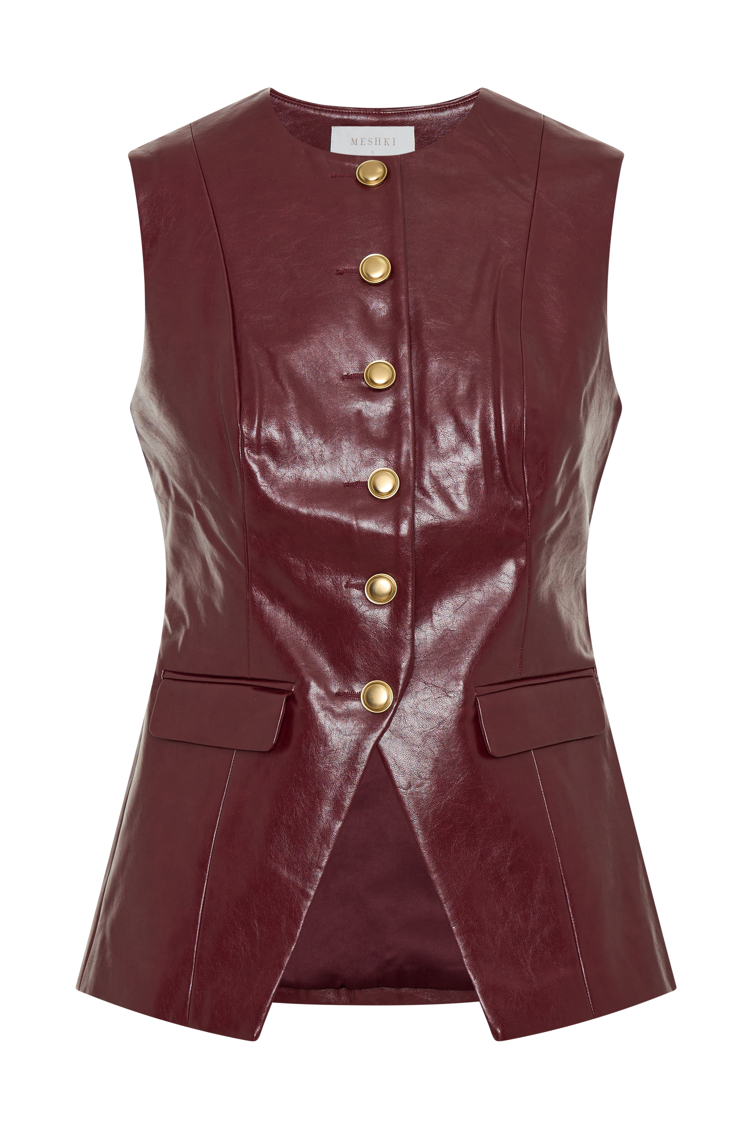 Coralia Faux Leather Sleeveless Vest - Cherry Red