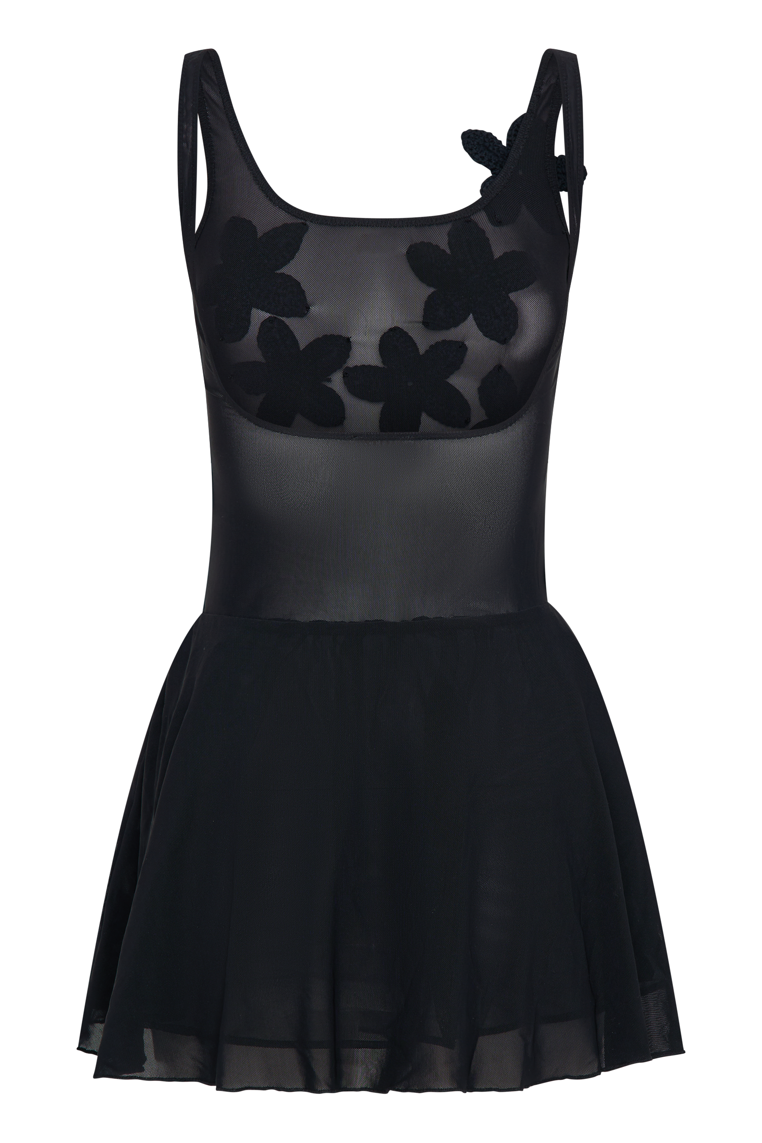 Melanie Mesh Mini Dress With Flowers - Black