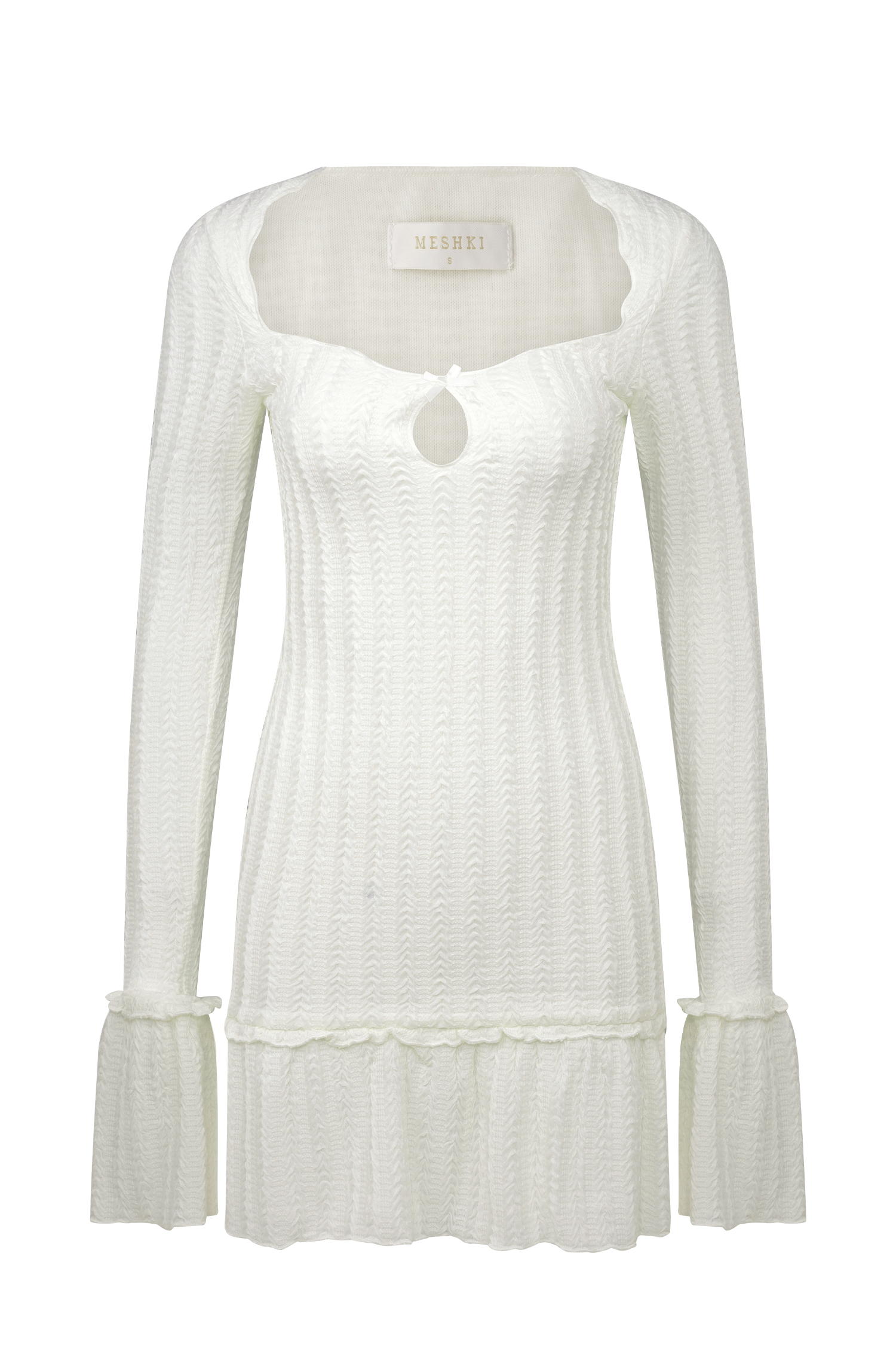 Daphne Pointelle Long Sleeve Mini Dress - Ivory