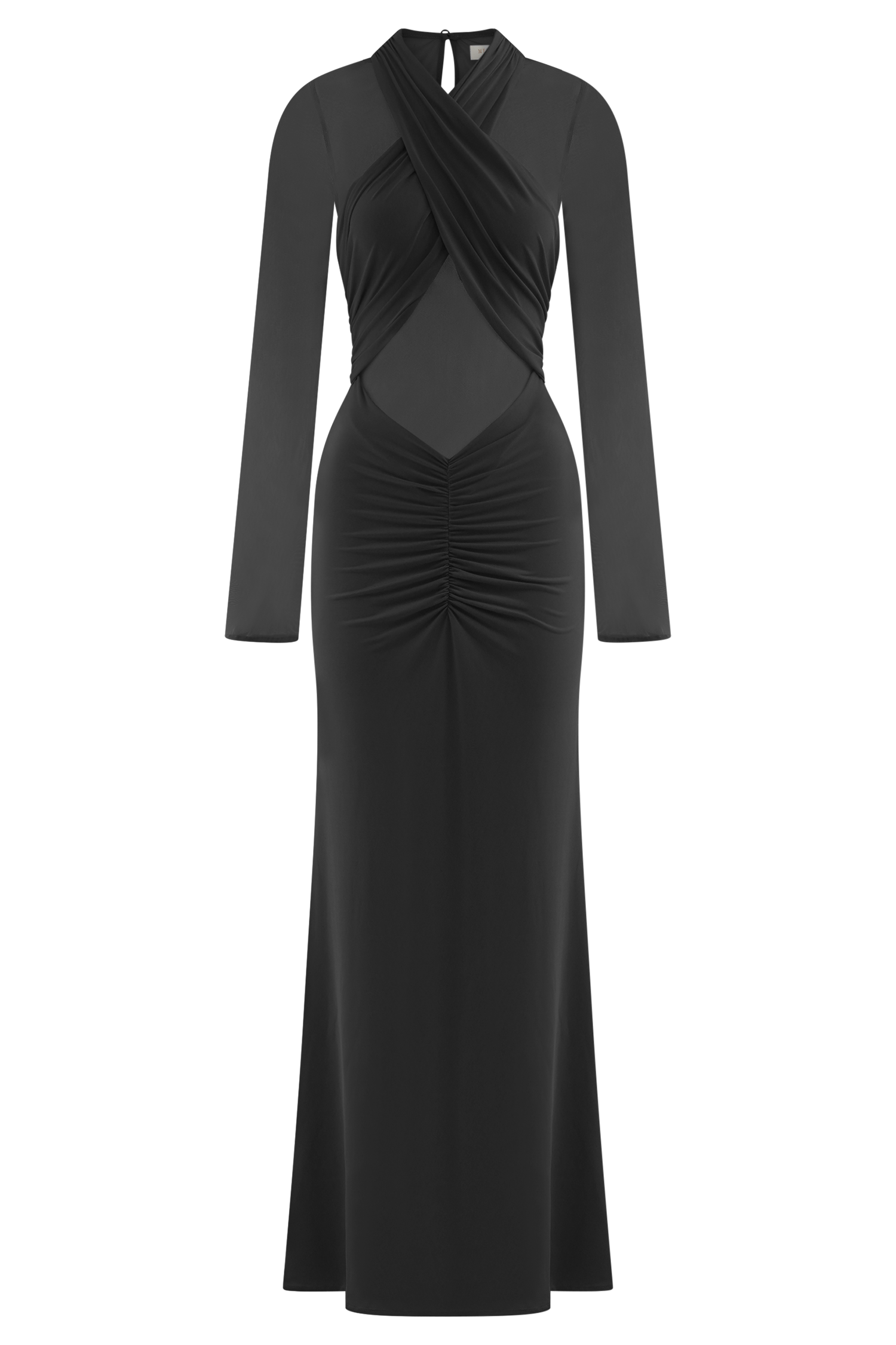 Tania Slinky And Mesh Long Sleeve Maxi Dress - Black