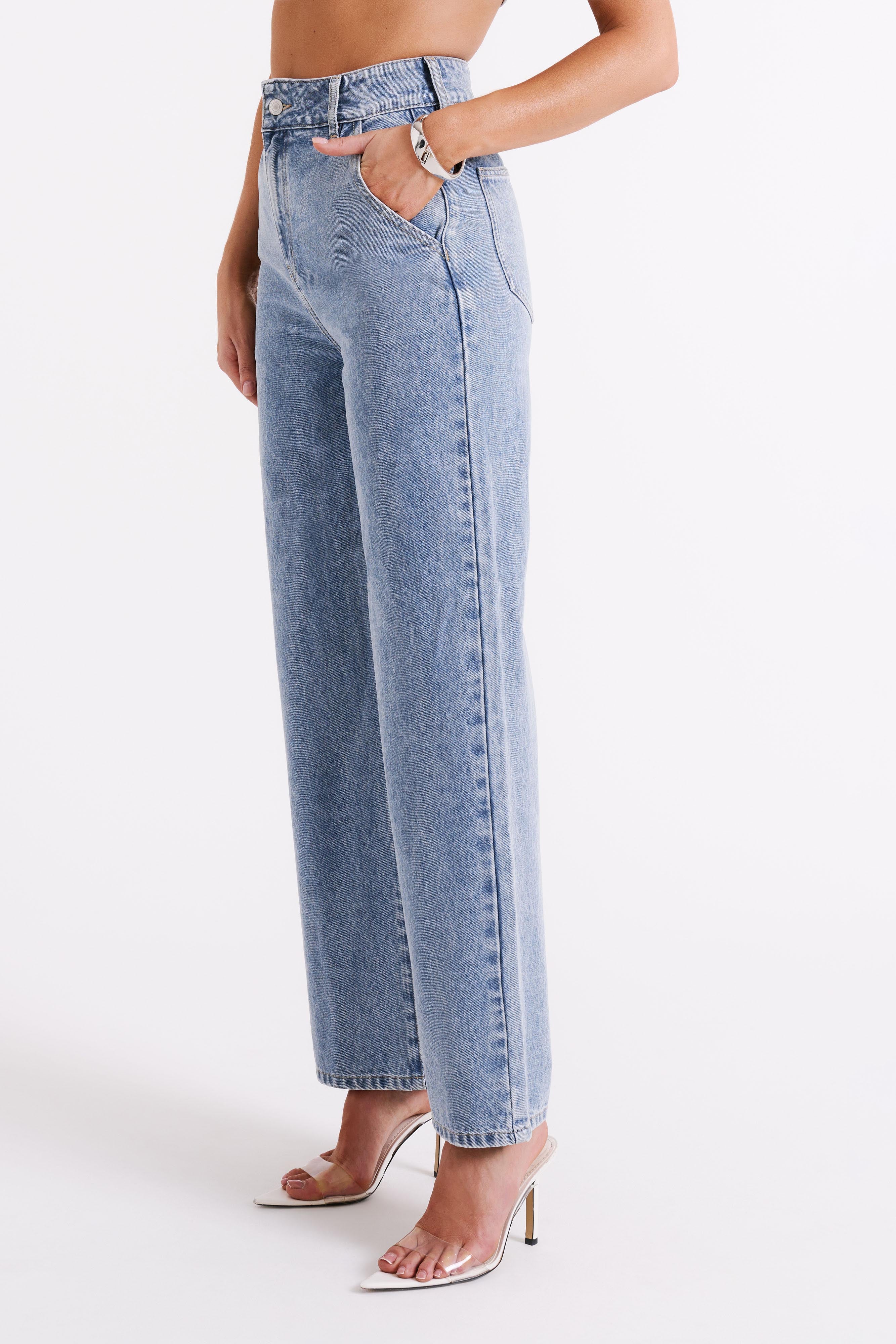 Roxy Wide Leg High Waist Denim Jeans - Vintage Blue