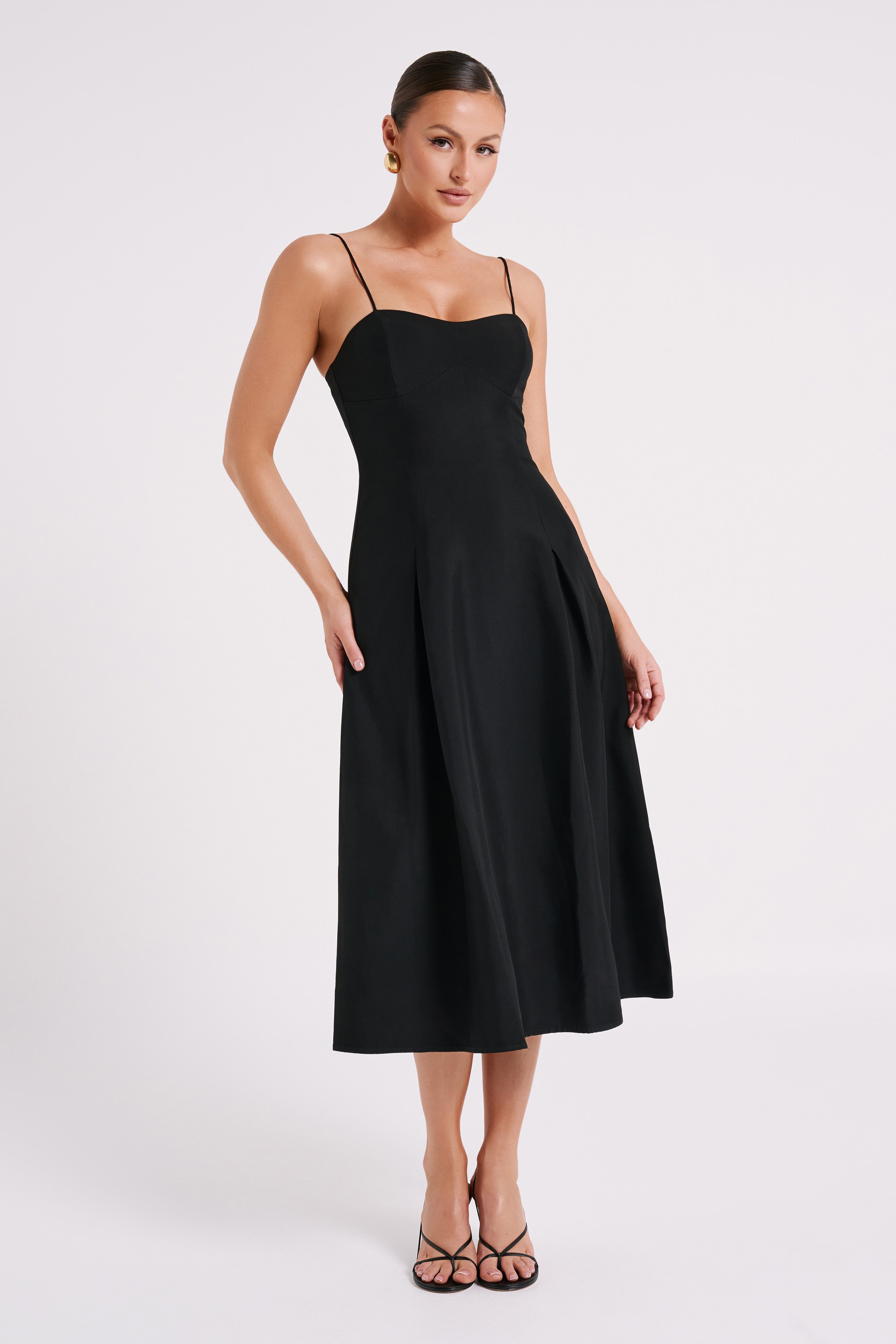 Alaina A-Line Midi Dress - Black