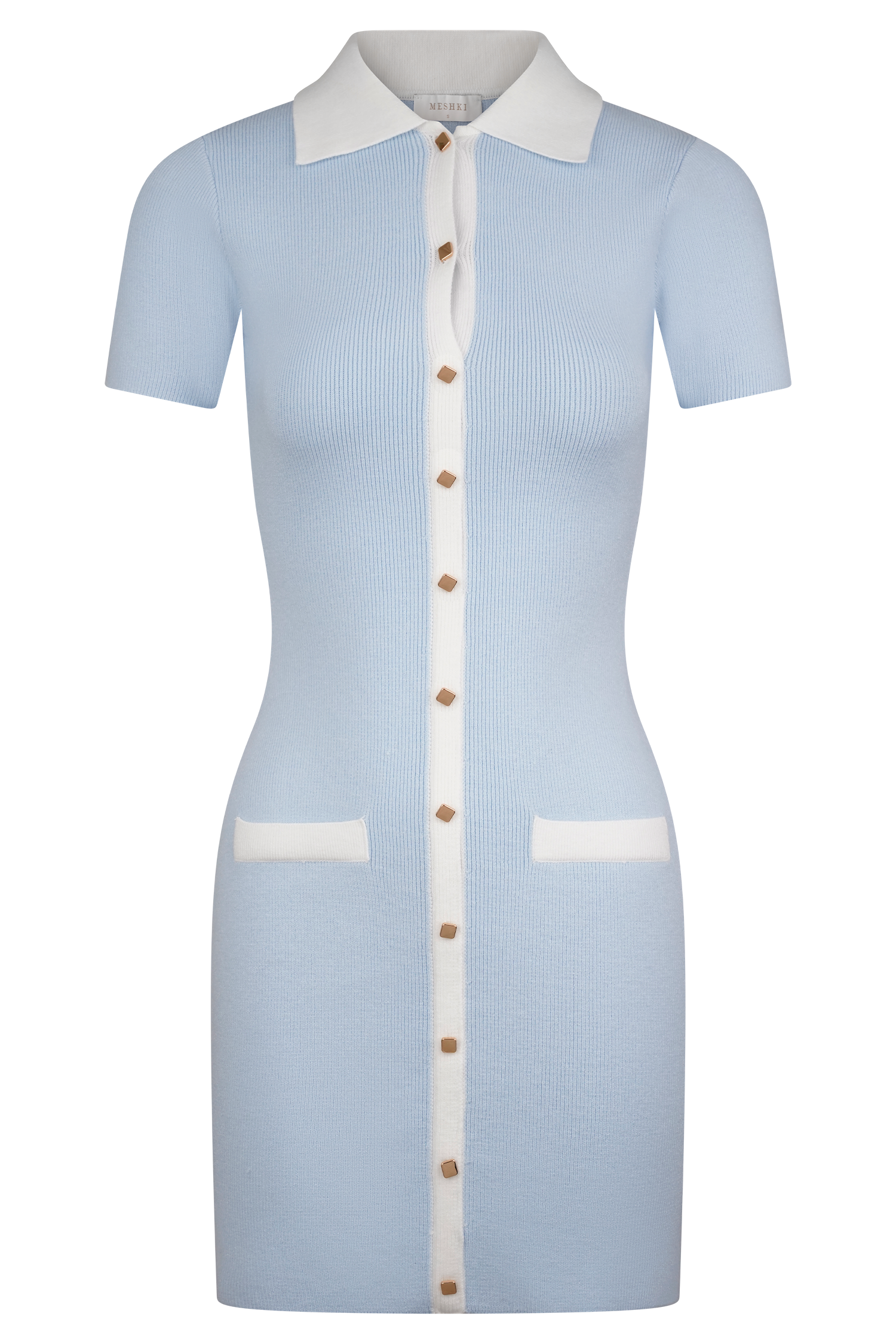Seema Contrast Mini Dress - Light Blue/White